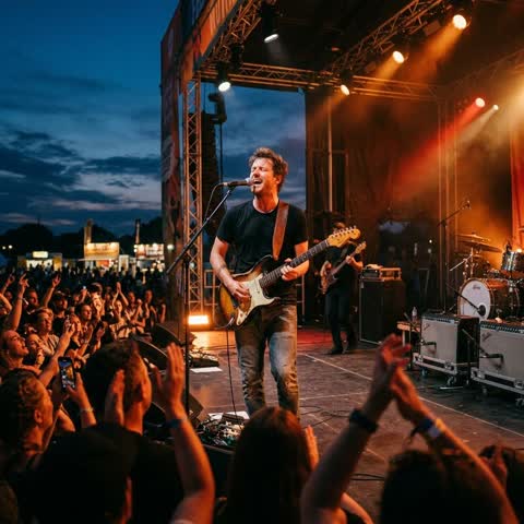 Stage lights over the band from the front row
