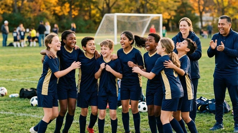 Young soccer team on a grass field